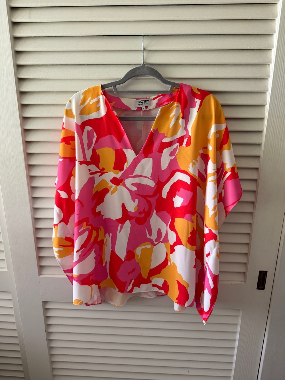 CROSBY by Mollie Burch Pink, White & Yellow Floral V-Neck Blouse